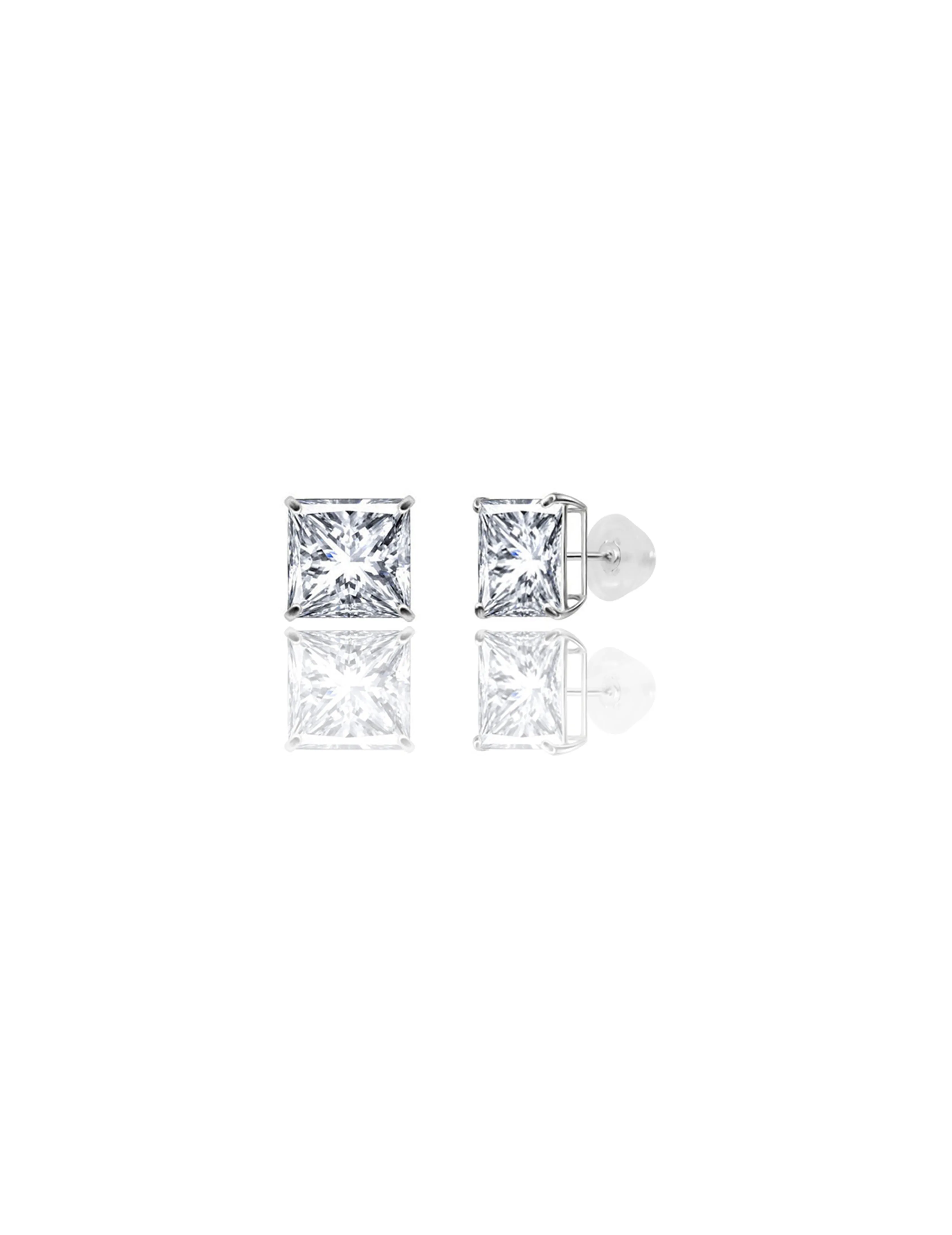14K White Gold 8MM Square CZ Pushback Stud Earrings