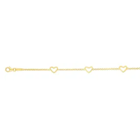 14k Yellow Heart Station Bracelet- 6"
