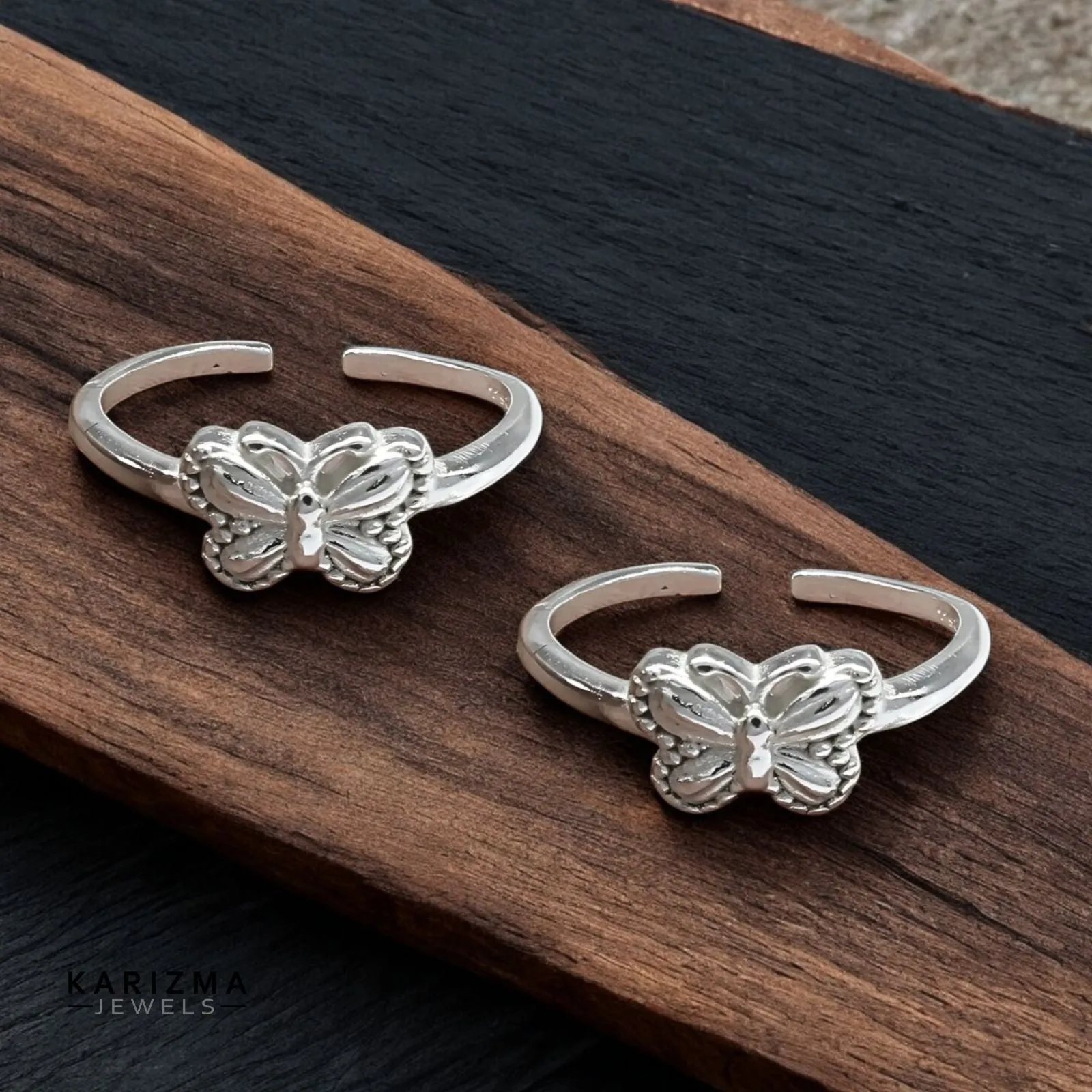 925 Real Sterling Silver women amazing Butterfly Toe Ring - Pair