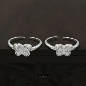925 Real Sterling Silver women amazing Butterfly Toe Ring - Pair