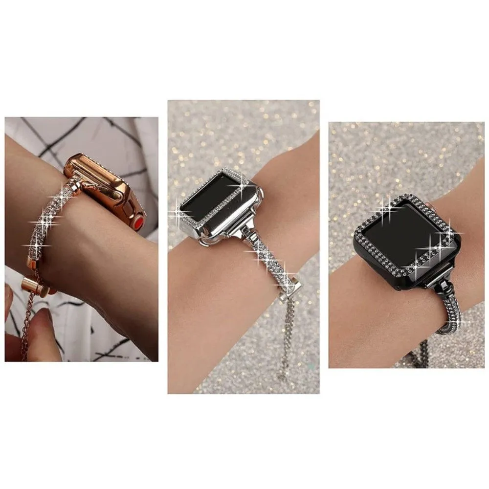 Apple Watch (45mm) shiny rhinestone décor watch strap   cover - Black