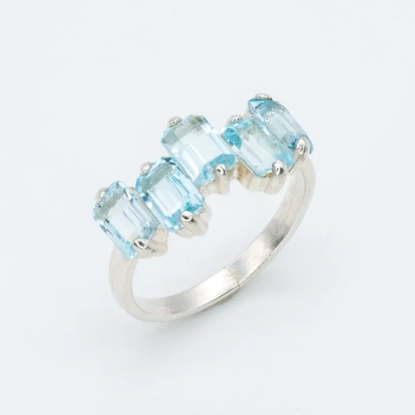 Blue Topaz Ring - Blue Baguette Band - December Birthstone Ring