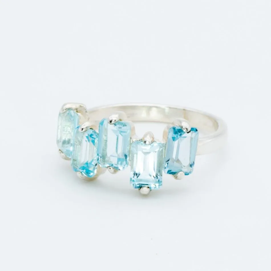 Blue Topaz Ring - Blue Baguette Band - December Birthstone Ring