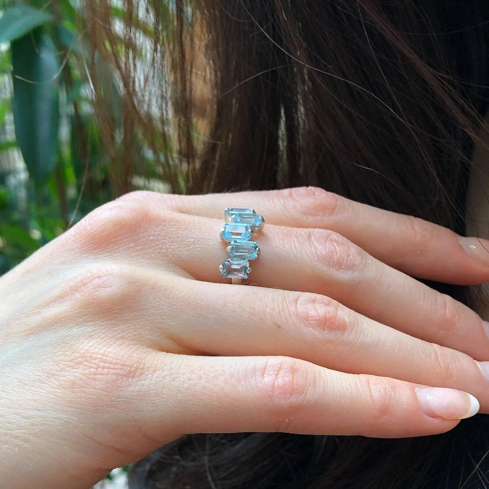 Blue Topaz Ring - Blue Baguette Band - December Birthstone Ring