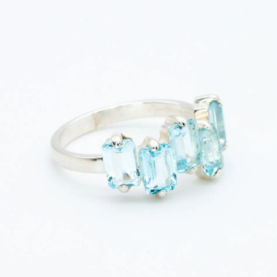Blue Topaz Ring - Blue Baguette Band - December Birthstone Ring