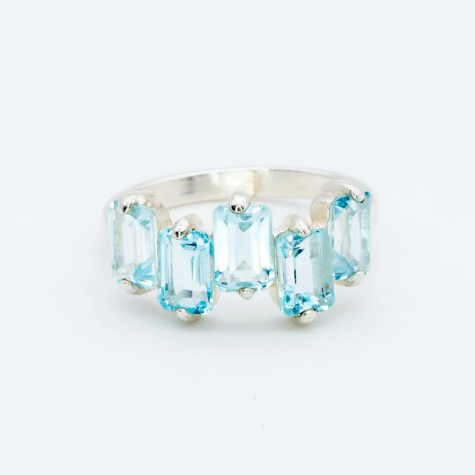 Blue Topaz Ring - Blue Baguette Band - December Birthstone Ring
