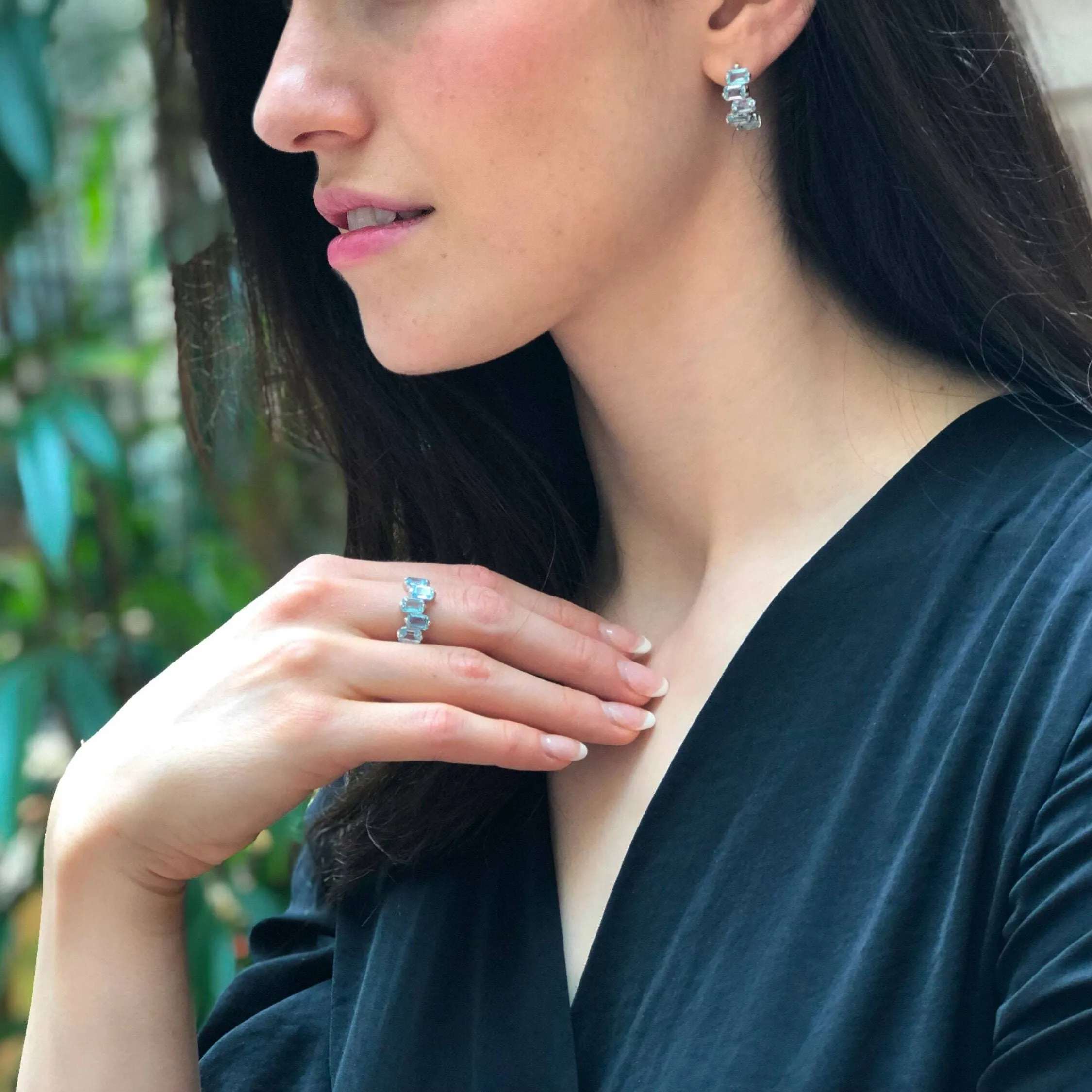 Blue Topaz Ring - Blue Baguette Band - December Birthstone Ring