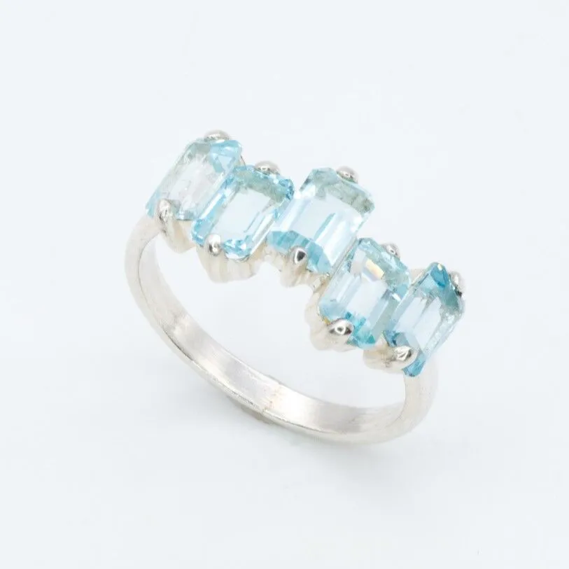 Blue Topaz Ring - Blue Baguette Band - December Birthstone Ring