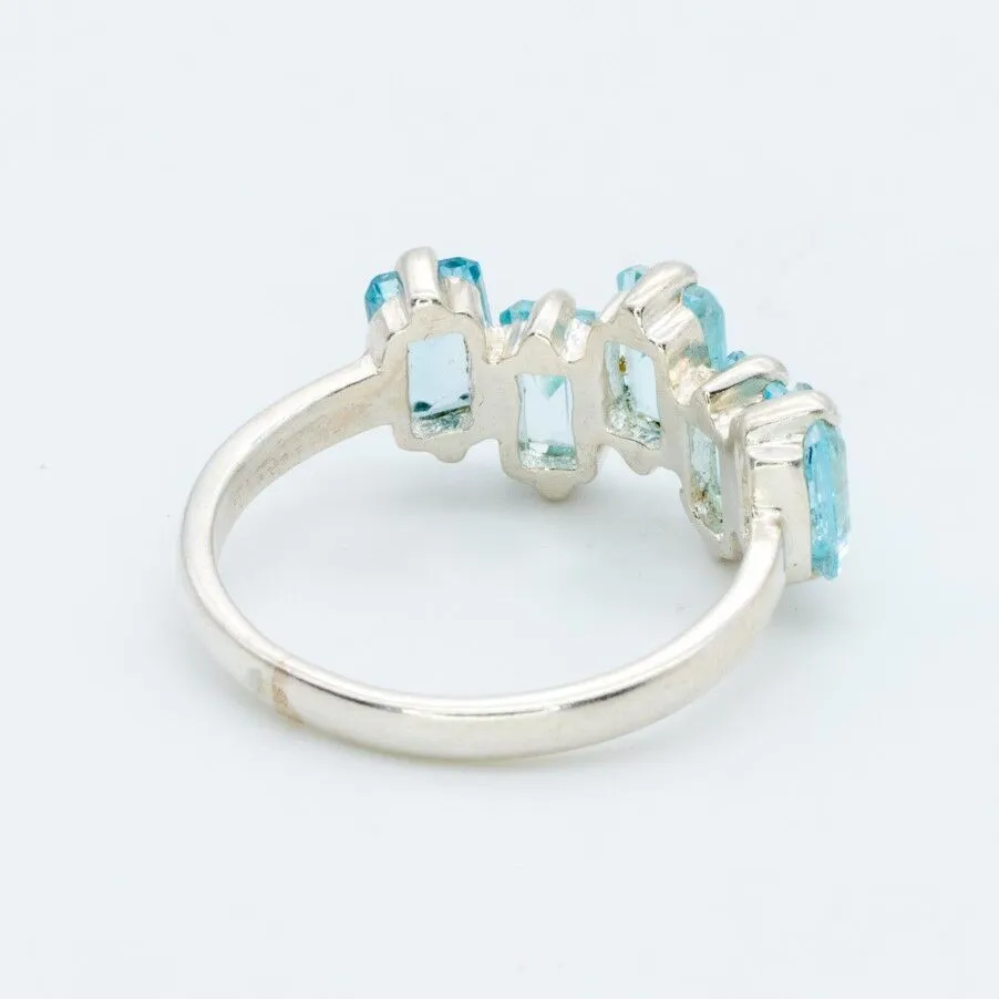 Blue Topaz Ring - Blue Baguette Band - December Birthstone Ring