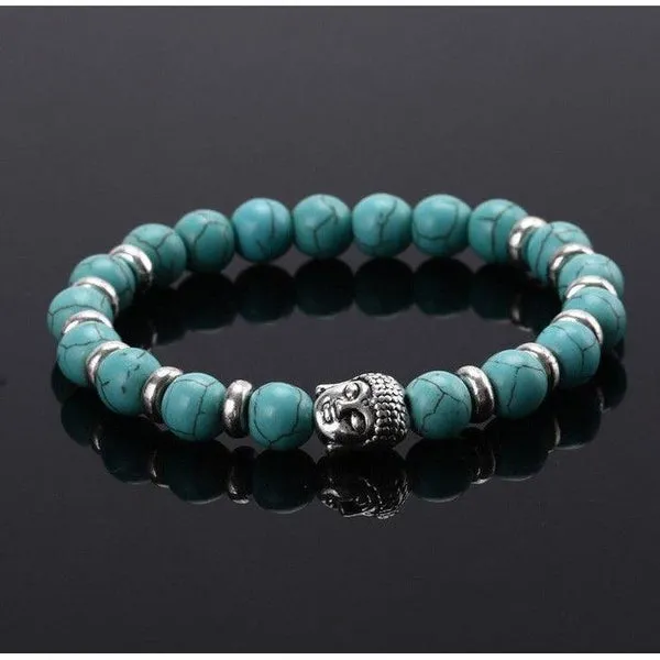 Buddha Head Natural Blue Lava Stone 8MM Stretch Bracelet