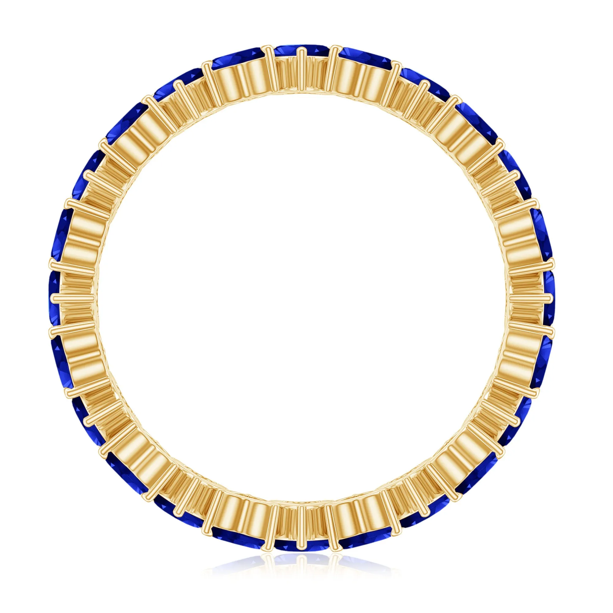 Claw Set Created Blue Sapphire Heart Eternity Band Ring in Gold