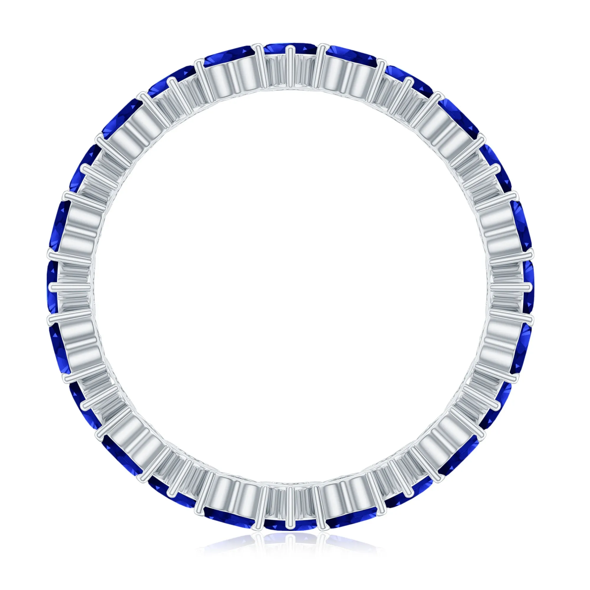 Claw Set Created Blue Sapphire Heart Eternity Band Ring in Gold