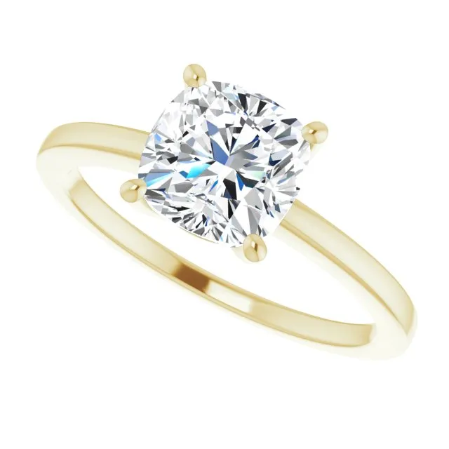 Cubic Zirconia Engagement Ring- The Avril (Customizable Bowl-Prongs Cushion Cut Solitaire with Thin Band)