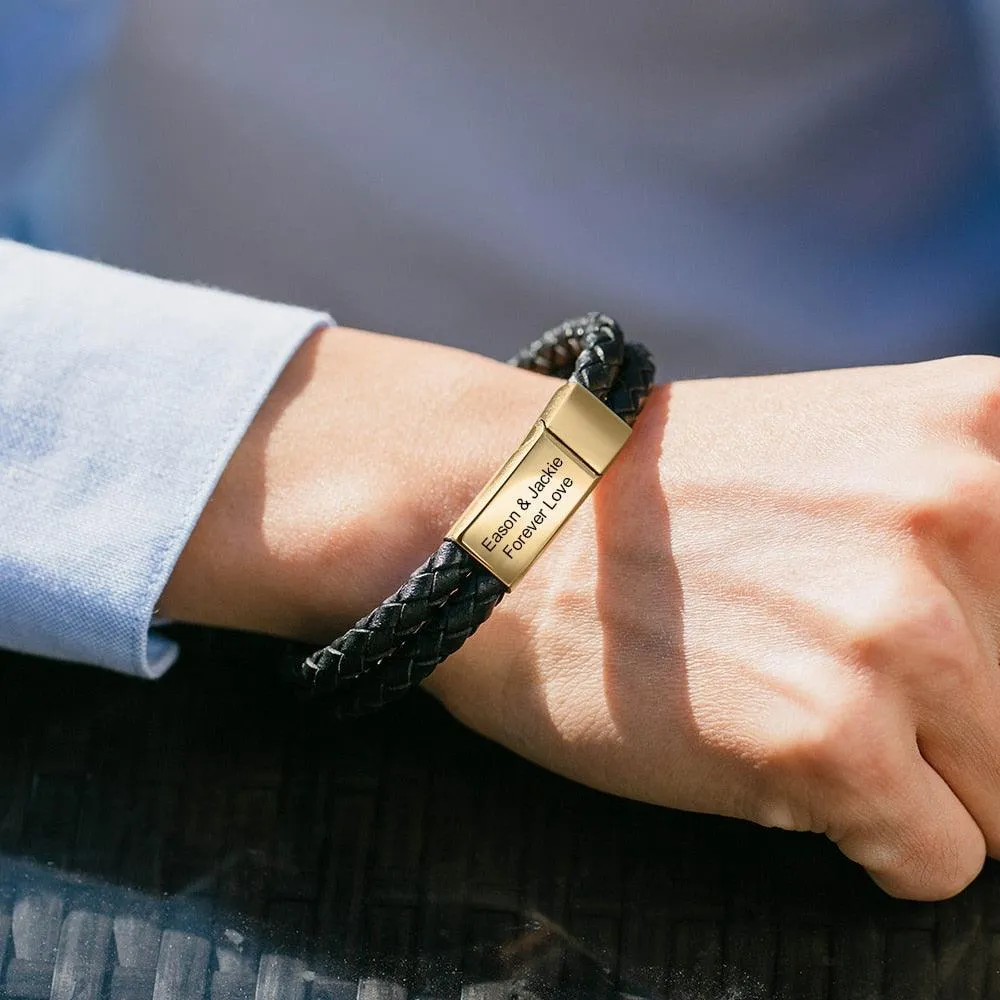 Custom Stainless Steel Doubled Braided Rope Bracelet, Gold & Silver Charm Bracelet with Personalized Name Engraving Option
