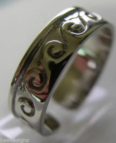 Genuine Full Solid 9ct Yellow or Rose or White Gold or Sterling silver Surf Wave Toe Ring