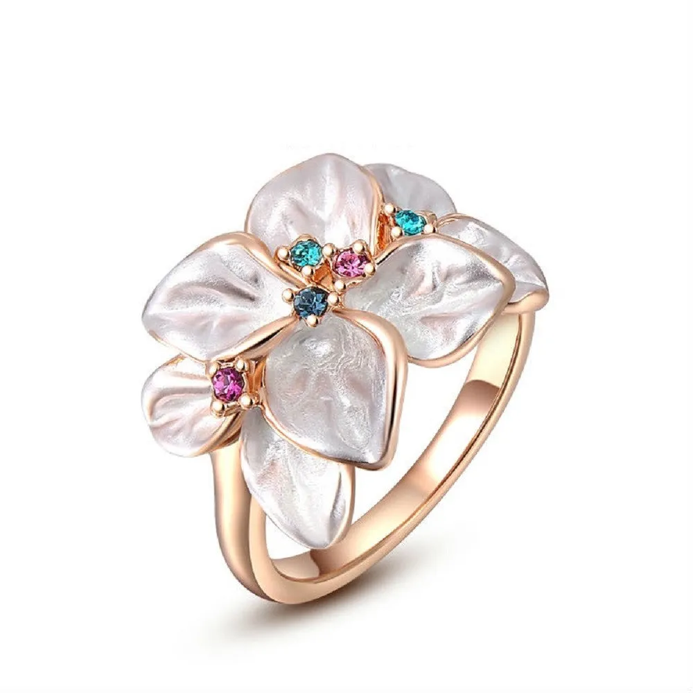Gold Austrian Crystal Flower Ring
