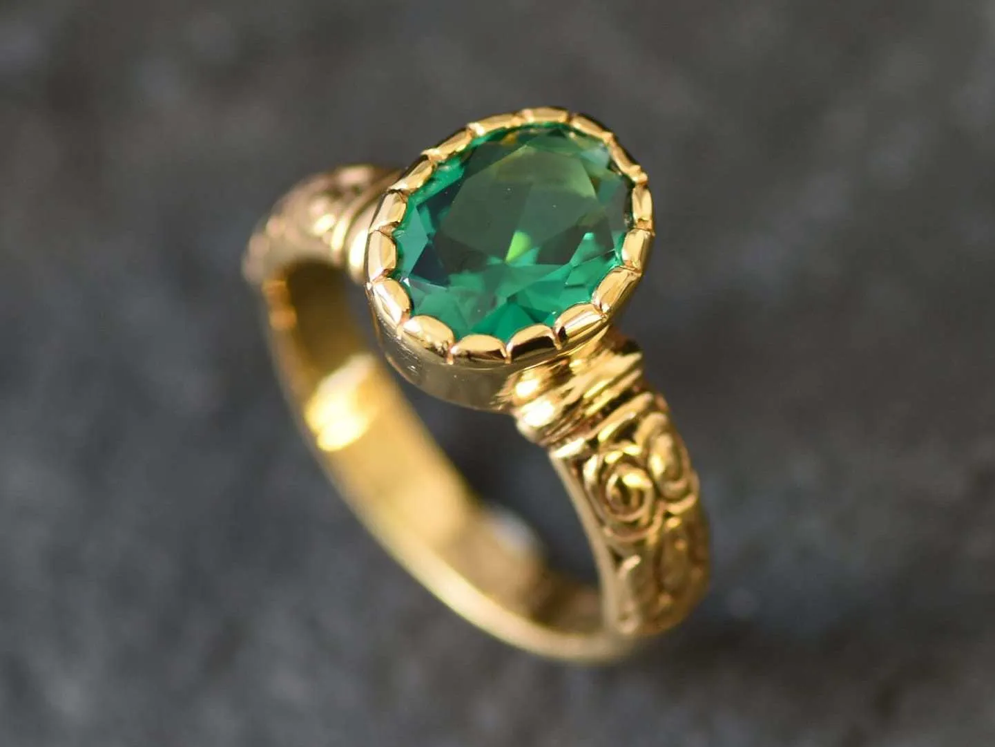 Gold Emerald Ring - Gold Boho Band - Solitaire Emerald Ring