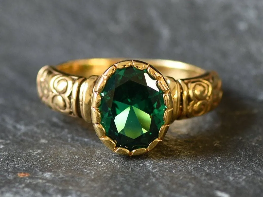 Gold Emerald Ring - Gold Boho Band - Solitaire Emerald Ring