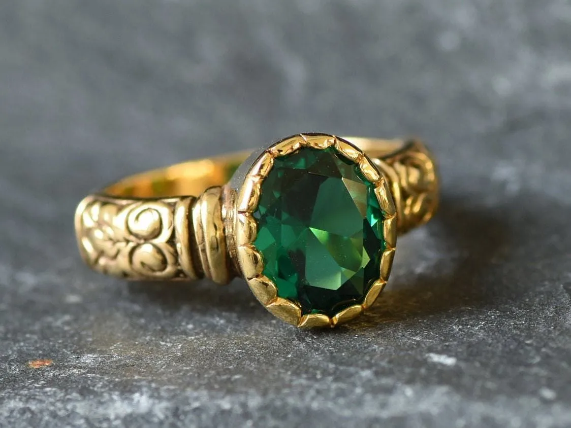 Gold Emerald Ring - Gold Boho Band - Solitaire Emerald Ring