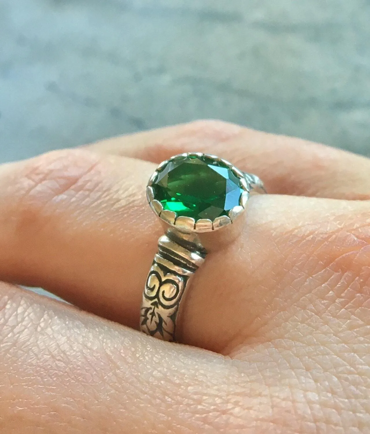 Gold Emerald Ring - Gold Boho Band - Solitaire Emerald Ring