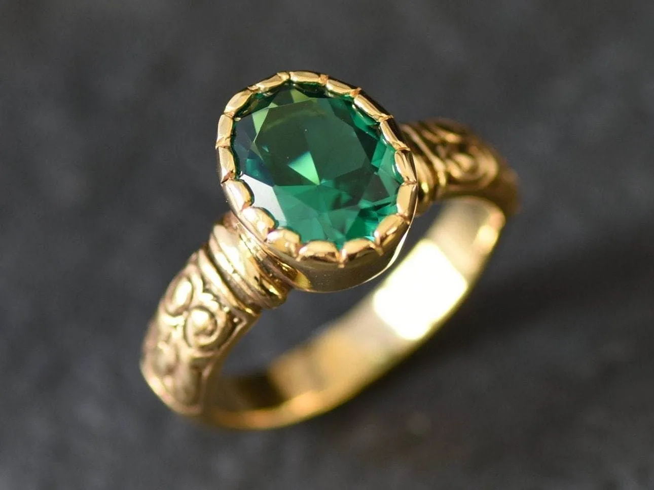 Gold Emerald Ring - Gold Boho Band - Solitaire Emerald Ring