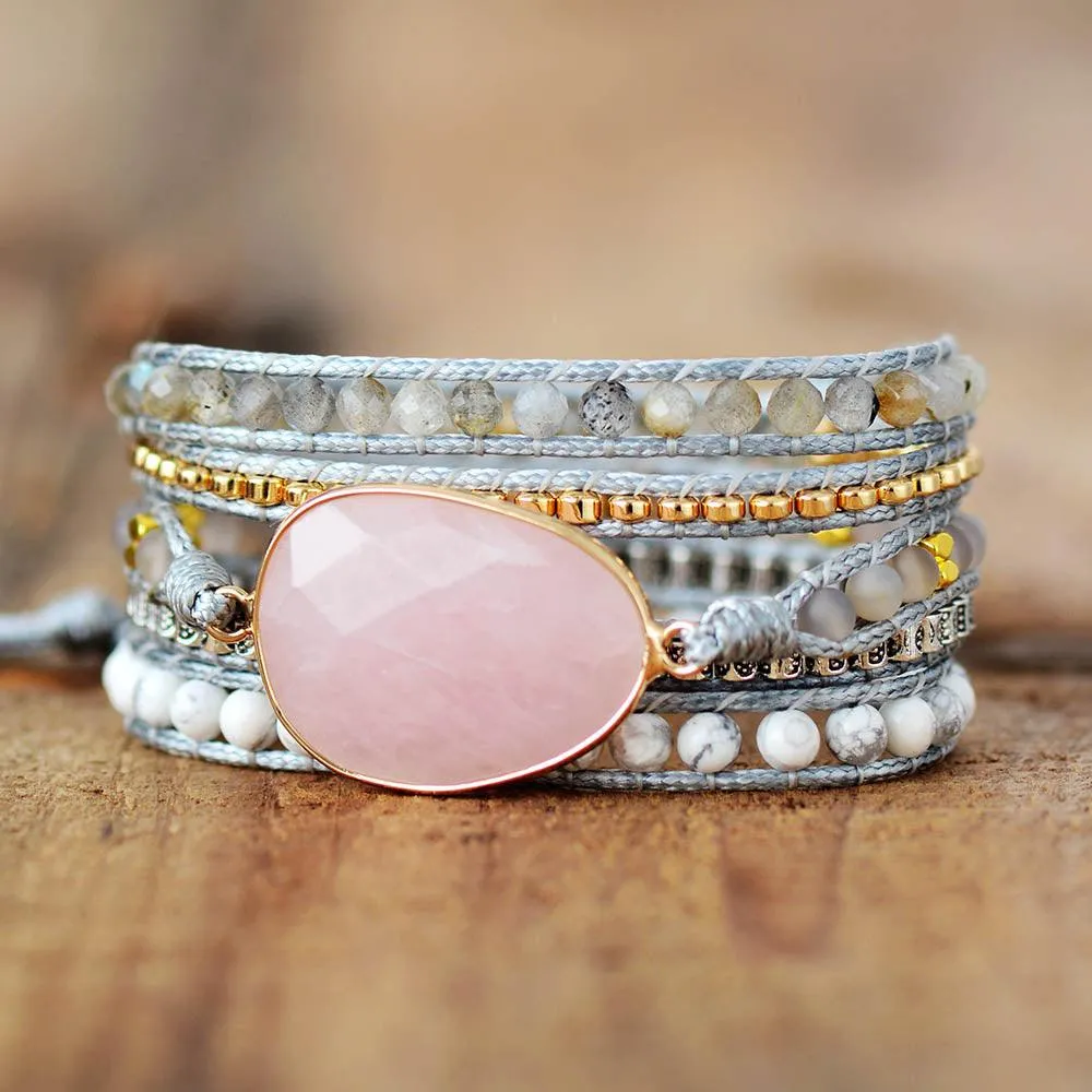 Labradorite, Howlite & Rose Quartz Charm Wrap Bracelet