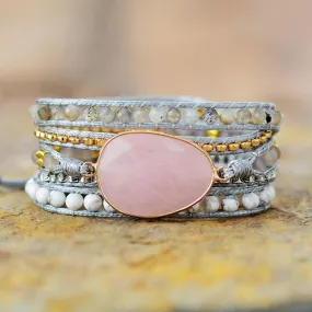 Labradorite, Howlite & Rose Quartz Charm Wrap Bracelet
