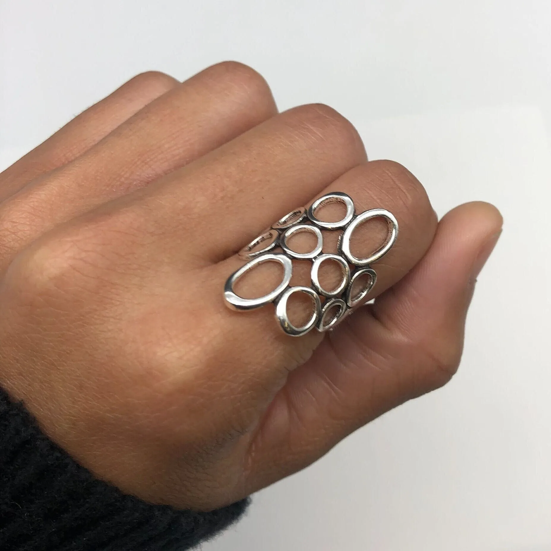 Large Bubble Ring - Artistic Silver Ring - Statement Silver Ring