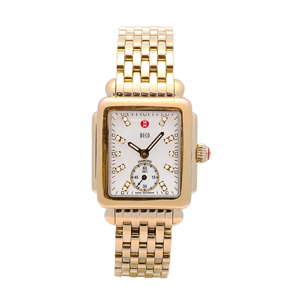 Michele Deco 16 MOP Diamond Dial Gold-Tone Quartz (Preowned)