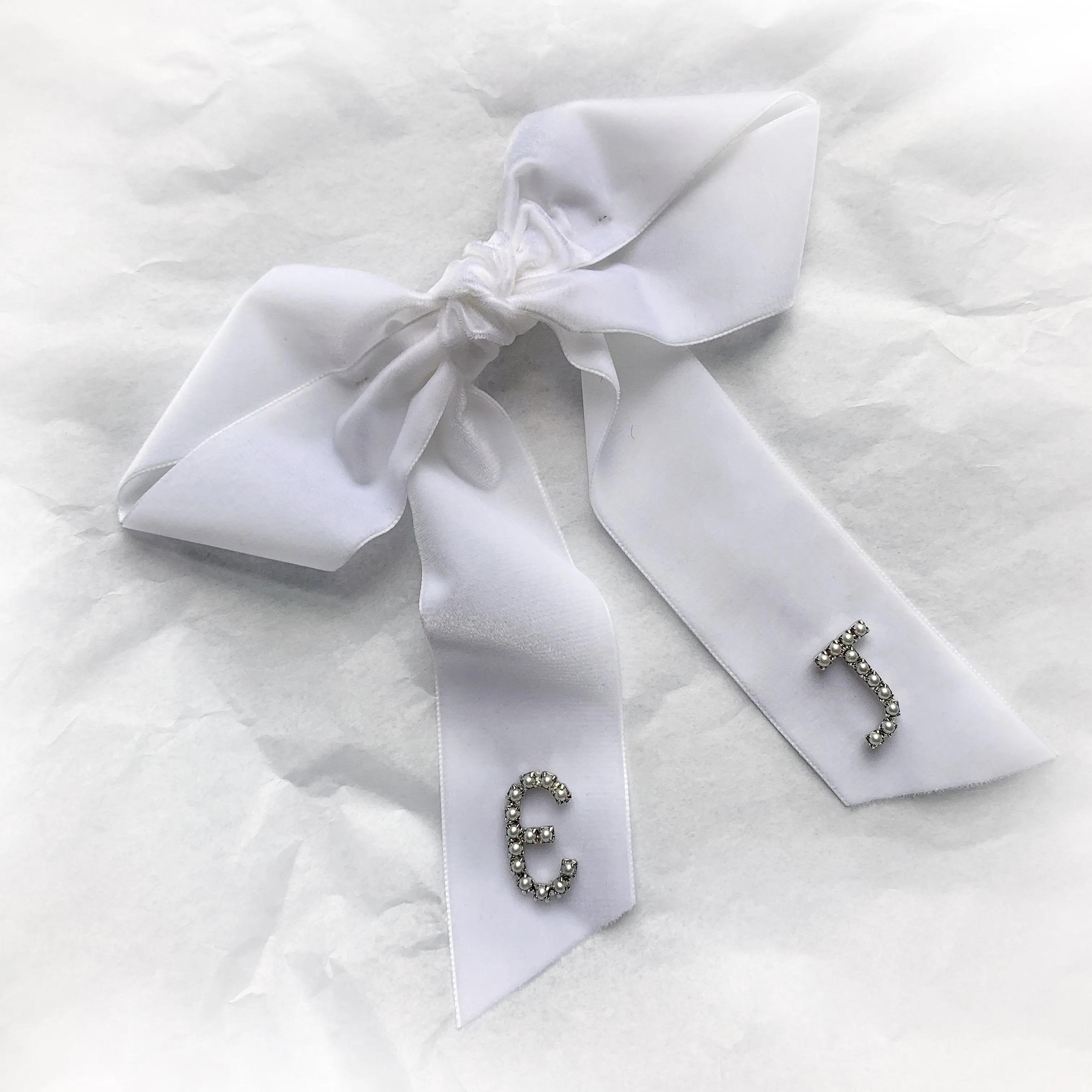 Monogram Crystal / Pearl Bow Barrette