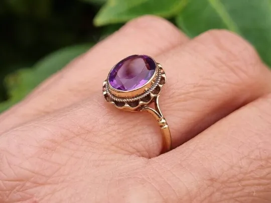 Natural Oval Cut Amethyst Vintage Style Handmade Rings - 14k Gold Vermeil Rings