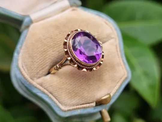 Natural Oval Cut Amethyst Vintage Style Handmade Rings - 14k Gold Vermeil Rings