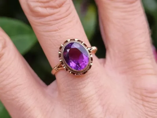 Natural Oval Cut Amethyst Vintage Style Handmade Rings - 14k Gold Vermeil Rings
