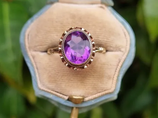 Natural Oval Cut Amethyst Vintage Style Handmade Rings - 14k Gold Vermeil Rings
