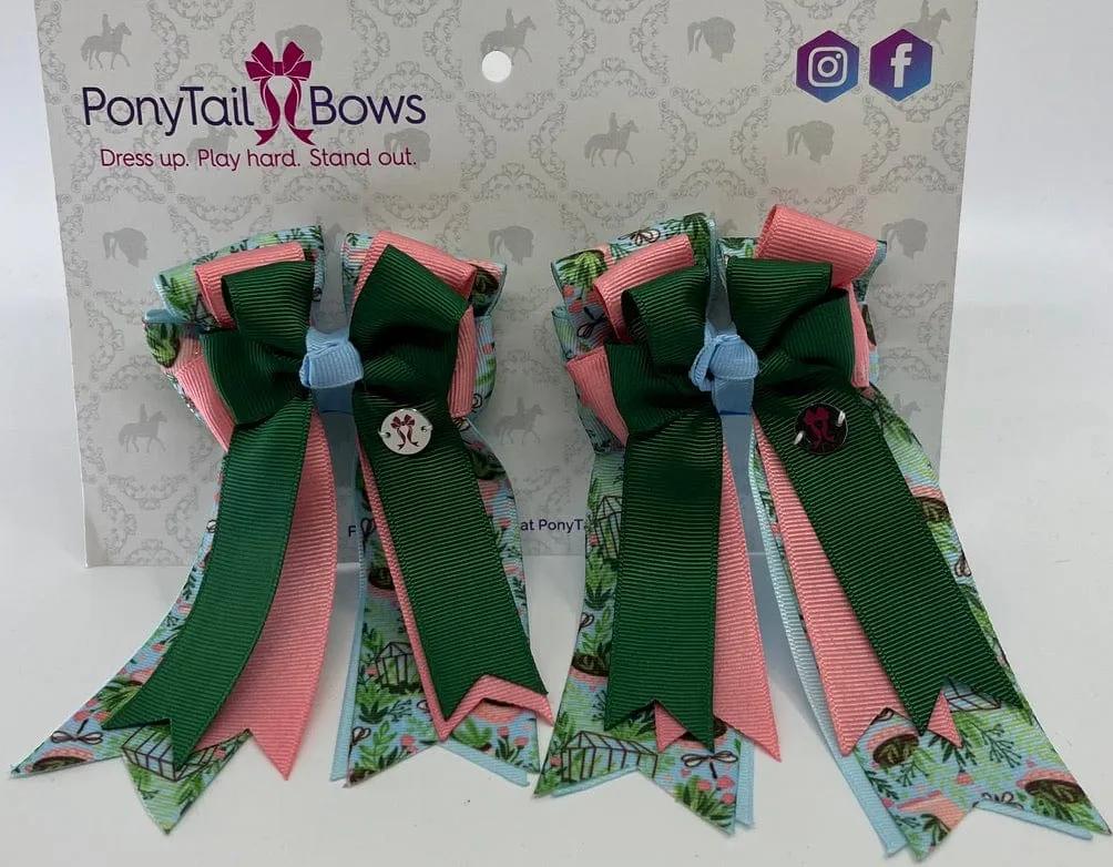 PonyTail Bows- Garden Party- Hunter Green