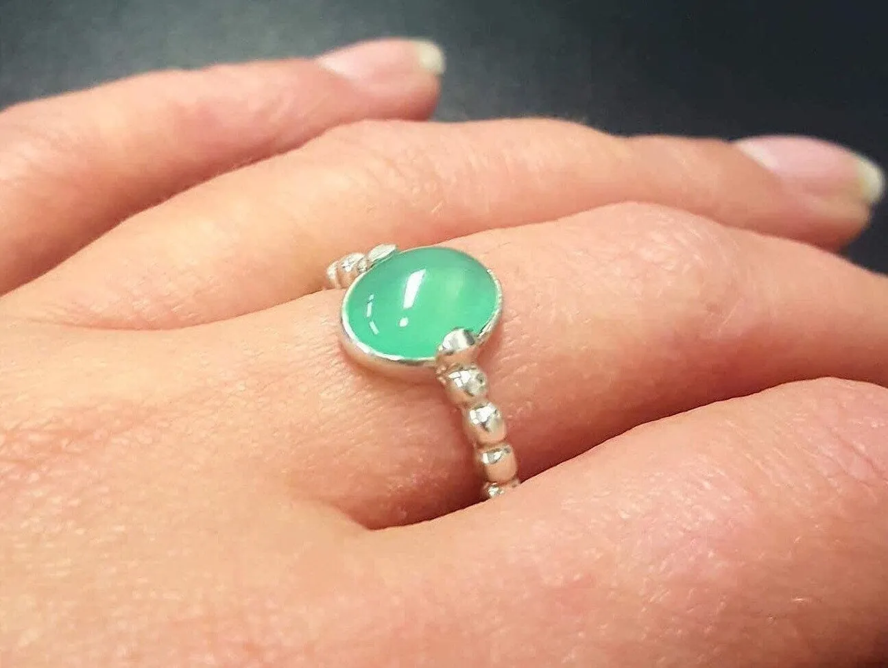 Real Chrysoprase Ring - Green Chrysoprase Ring - Chrysoprase Band