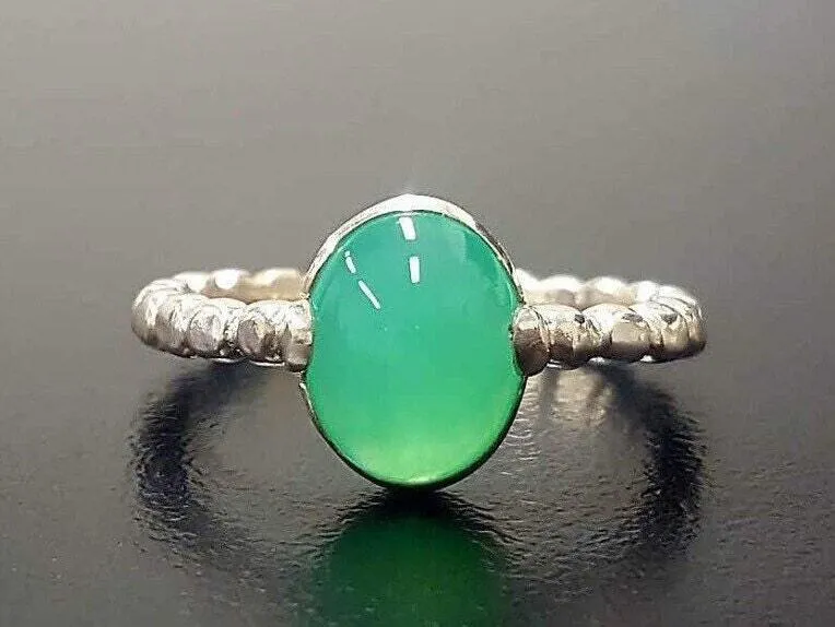 Real Chrysoprase Ring - Green Chrysoprase Ring - Chrysoprase Band