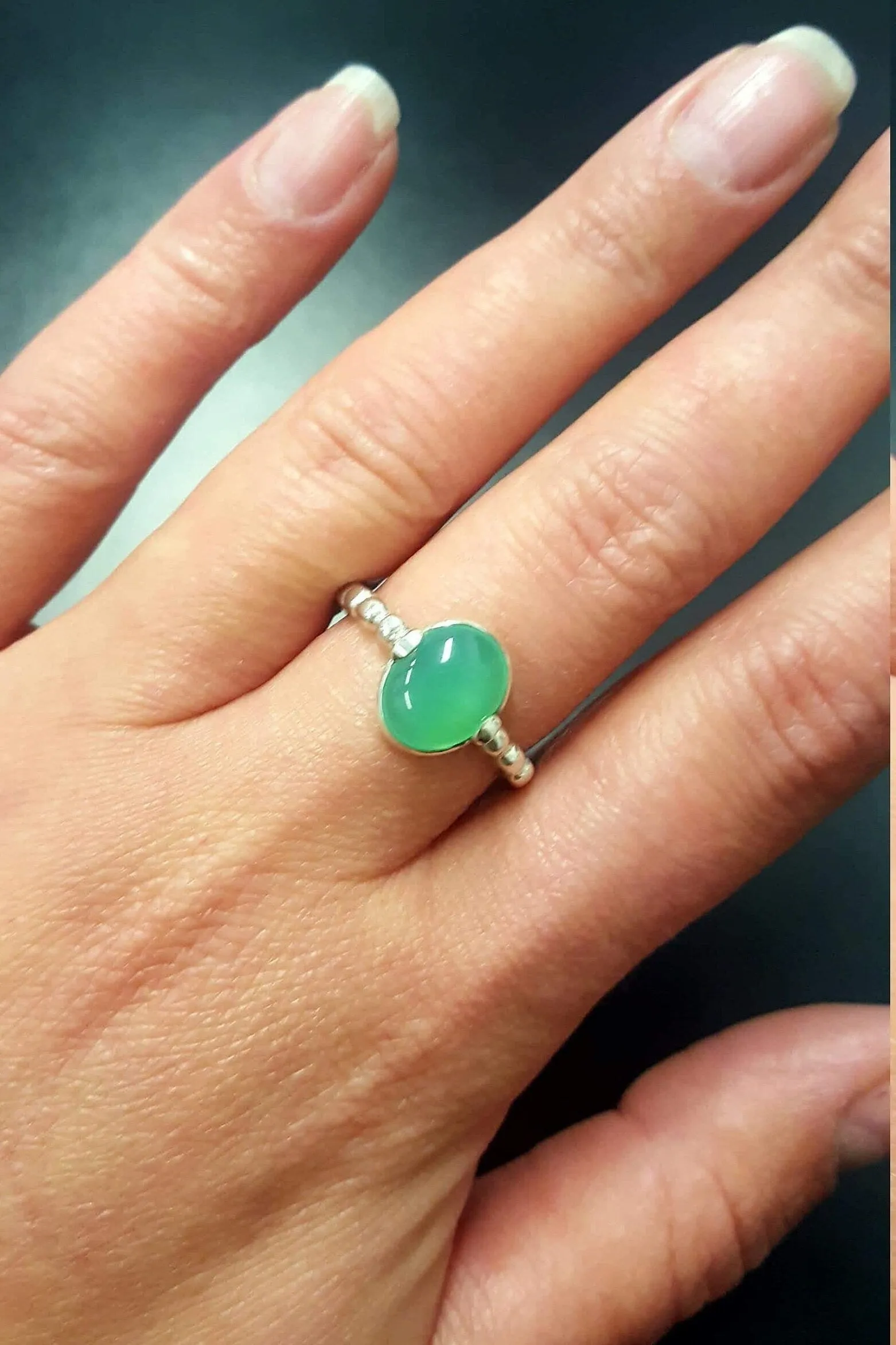 Real Chrysoprase Ring - Green Chrysoprase Ring - Chrysoprase Band