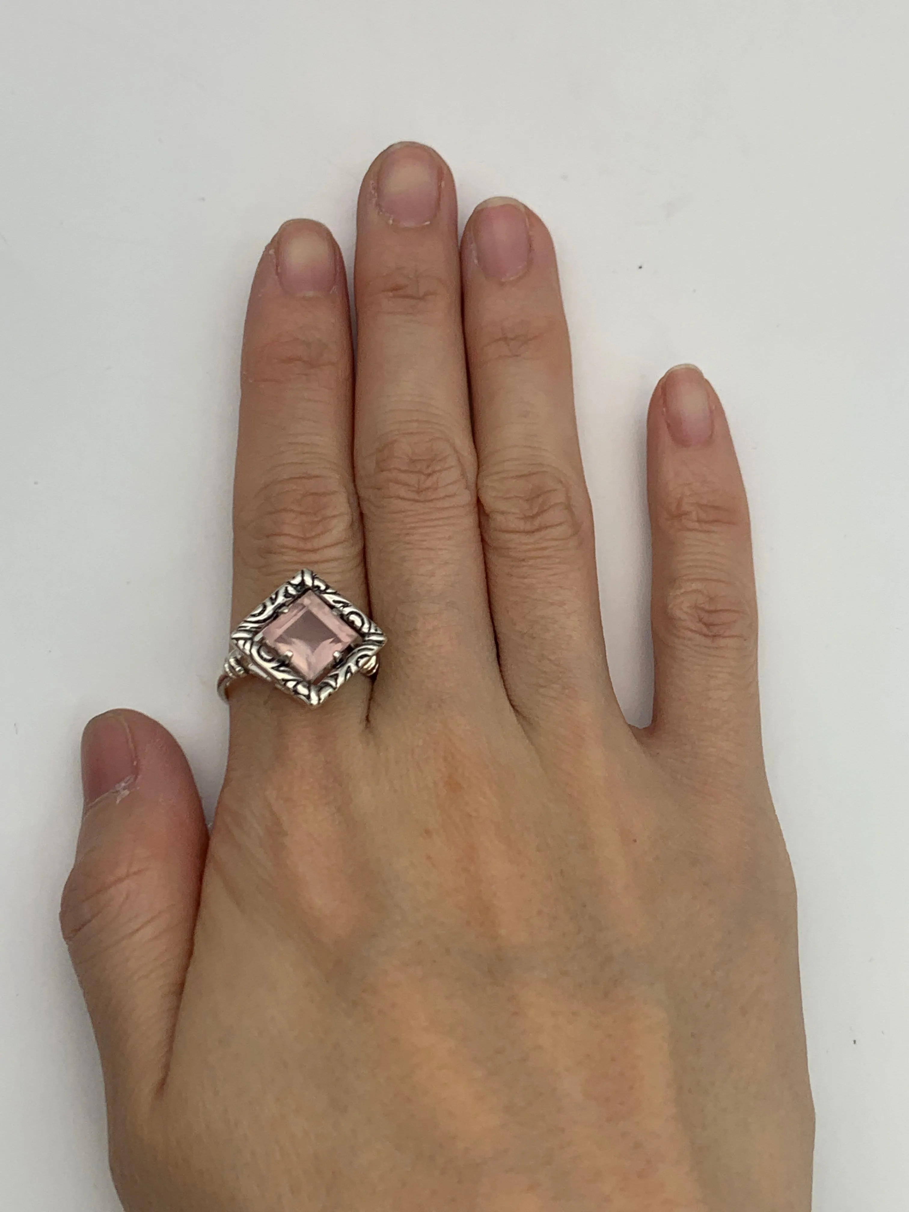 Rose Quartz Ring - Pink Square Ring - Boho Quartz Ring