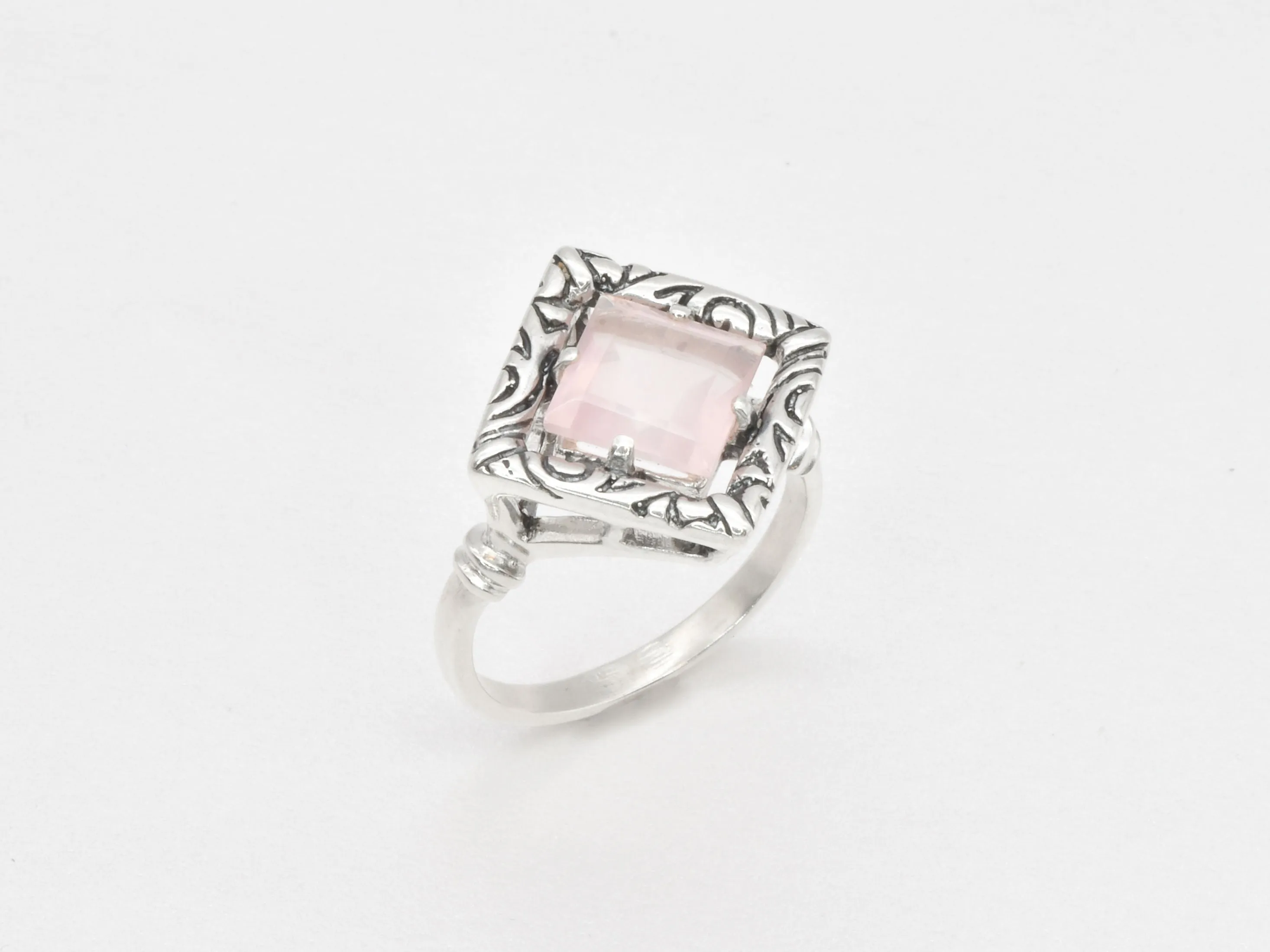 Rose Quartz Ring - Pink Square Ring - Boho Quartz Ring