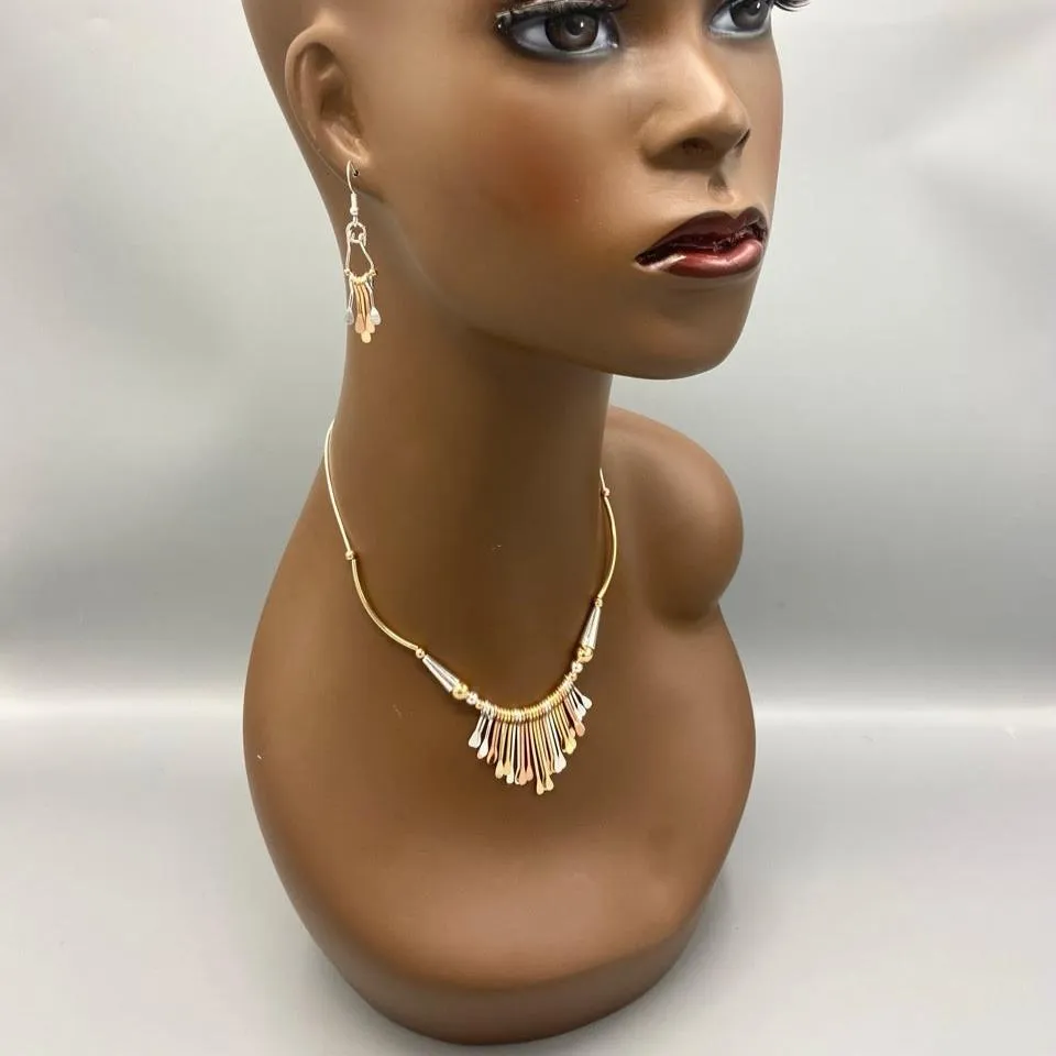 Sika Tri-Tone Necklace & Earrings Set