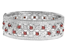 Silver Garnet-Hued Florentine Cuff with Perimeter Stones
