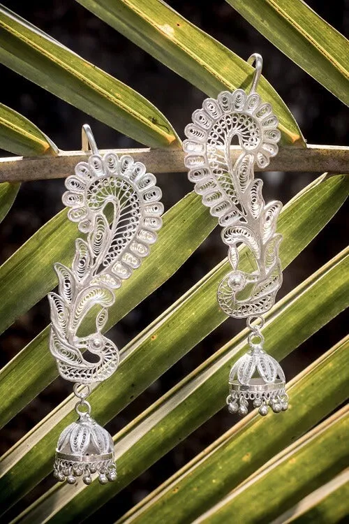 Silver Linings "Peacock" Silver Filigree Handmade Cuff Earrings
