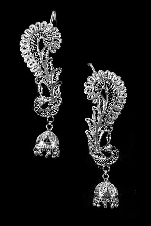 Silver Linings "Peacock" Silver Filigree Handmade Cuff Earrings