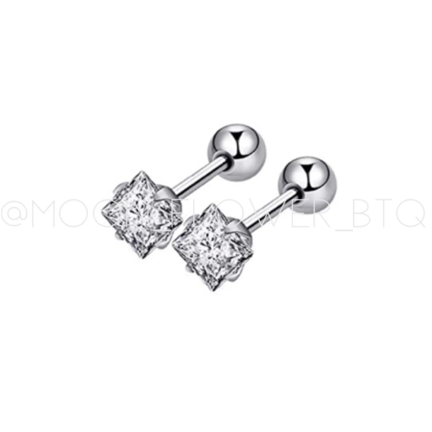 Silver Square CZ Barbell Earrings
