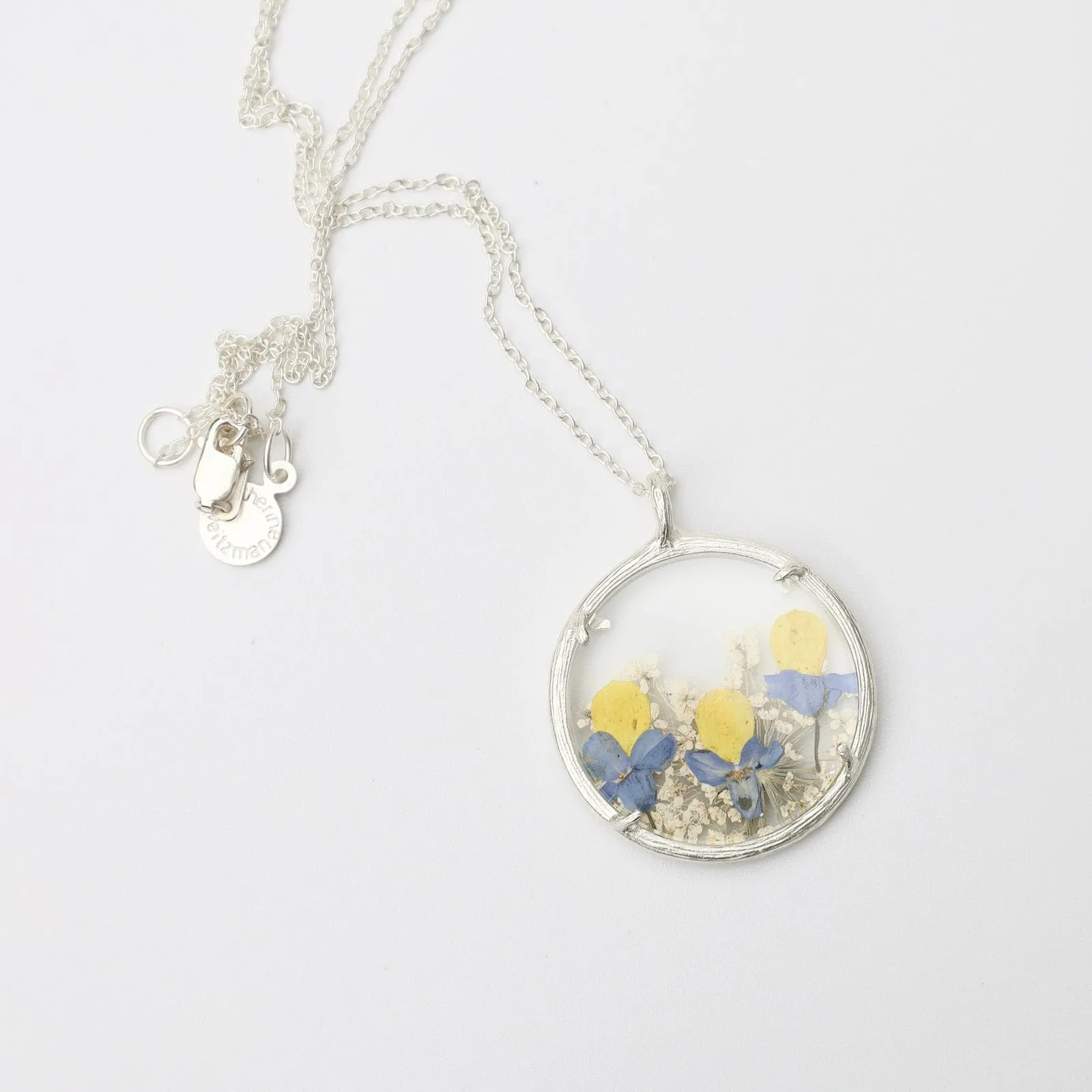 Spring Blossoms Large Glass Botanical Necklace - Sterling Silver