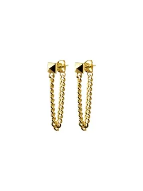 Square Spike Chain Sterling Silver Post Earrings