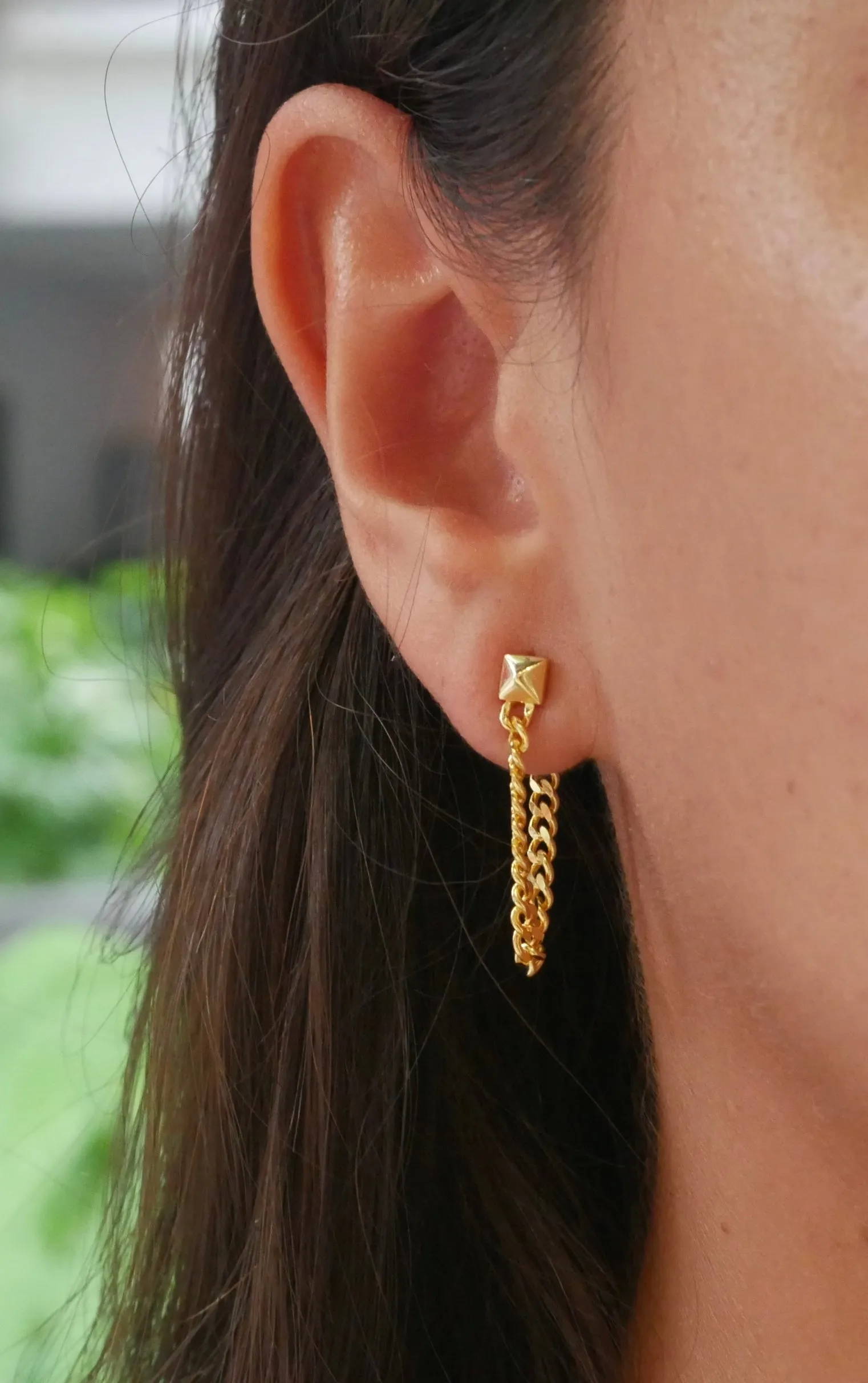 Square Spike Chain Sterling Silver Post Earrings