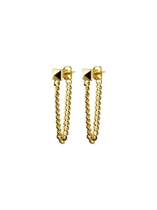 Square Spike Chain Sterling Silver Post Earrings