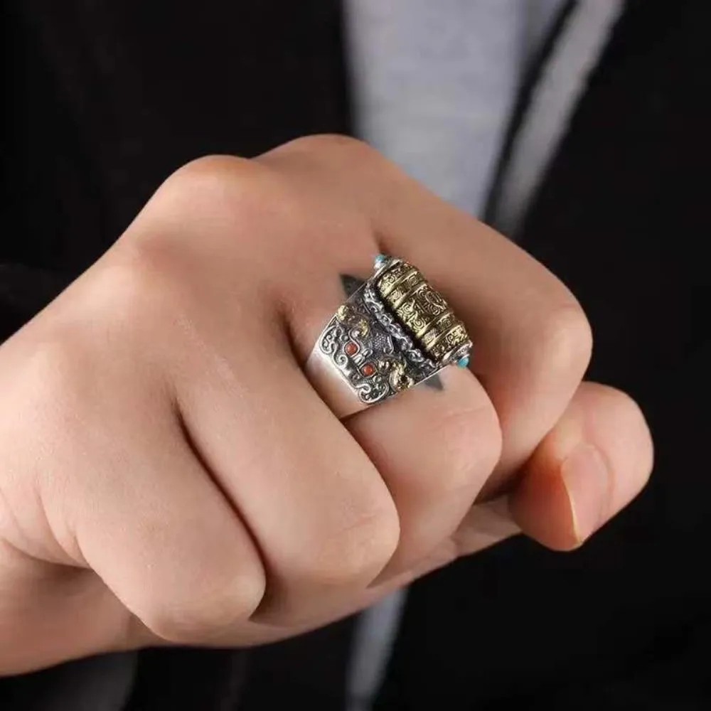 Tibetan Prayer Wheel Mantra Ring